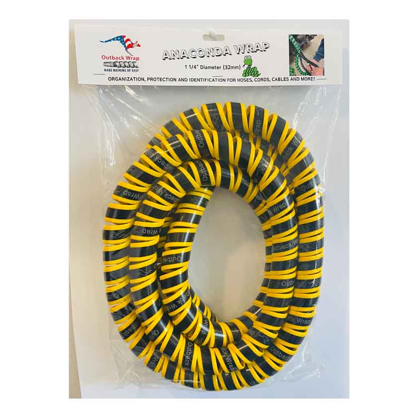 Outback Wrap Anaconda Wrap, shown in yellow, is used to organize hoses, wires, cables and cords of all kinds
