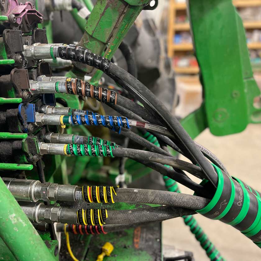 Shown is the Planter Pack 2 which has every hose wrap needed to label and protect planter hydraulic hoses.