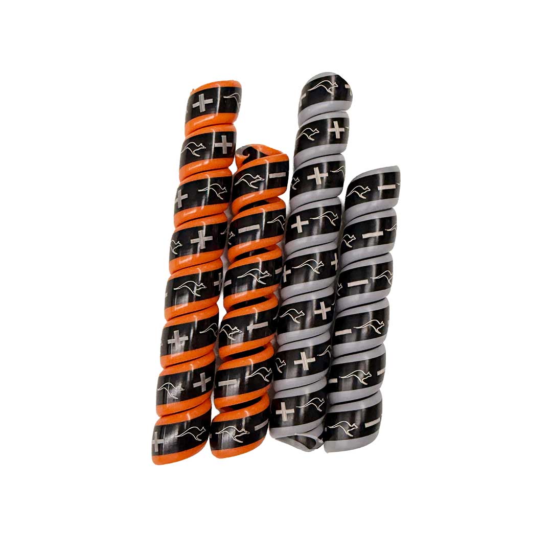 An orange and grey 2-pair of Outback Wrap Hydraulic Hose Markers to identify tractor remotes 5-6.