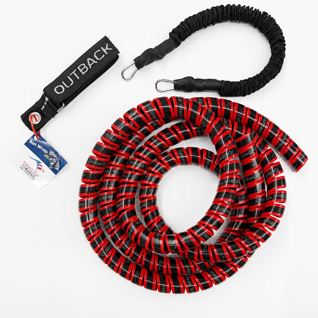 The Outback Wrap Truck Hose Bundle Kit, used to prevent brake hose chafing, with red Anaconda Wrap.