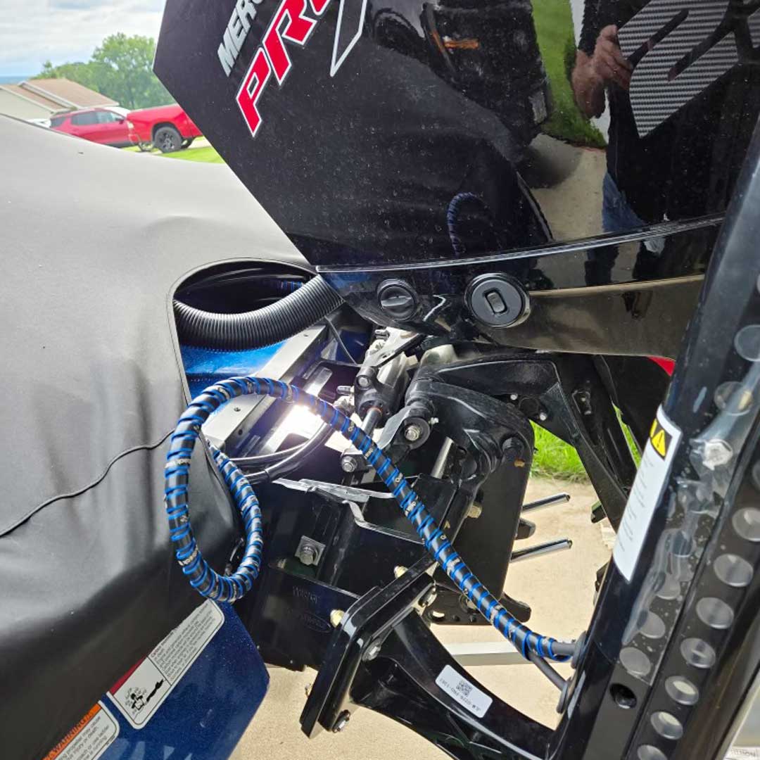 Outback Wrap Constrictor Wrap, in blue, on a bass boat.