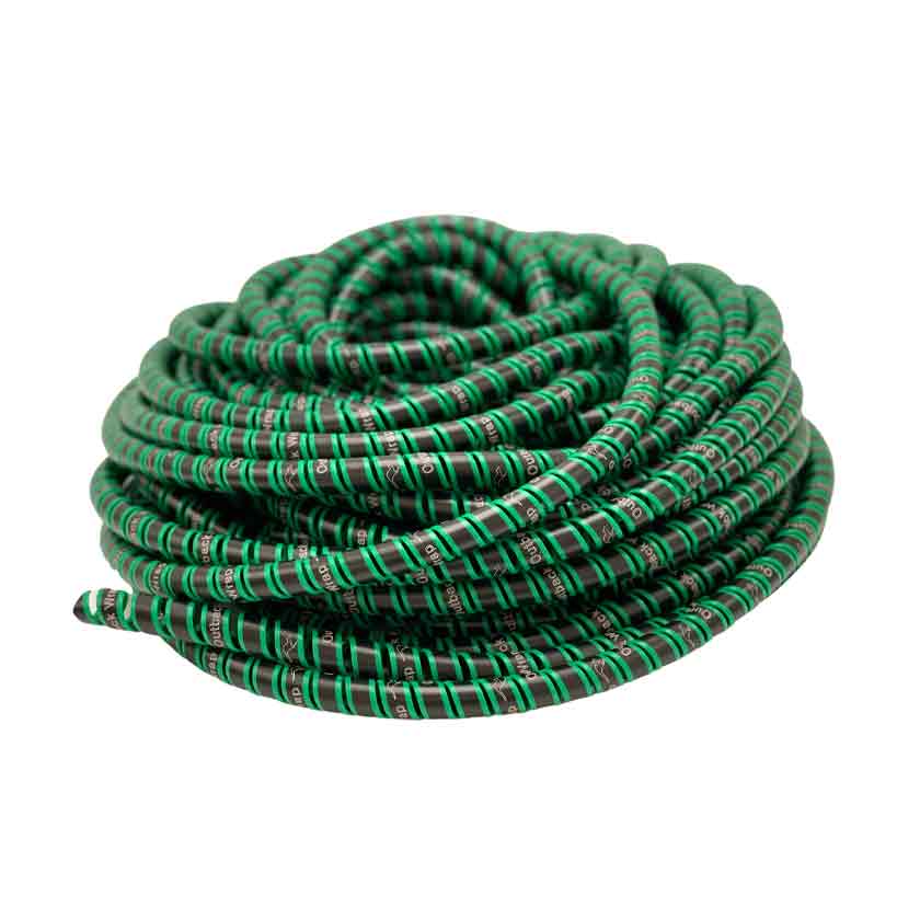 The Green Constrictor wrap from Outback Wrap is 5/8" in diameter and is used to bundle and contain hoses, wires, cables and cords on the farm, in the home, office or at your business.