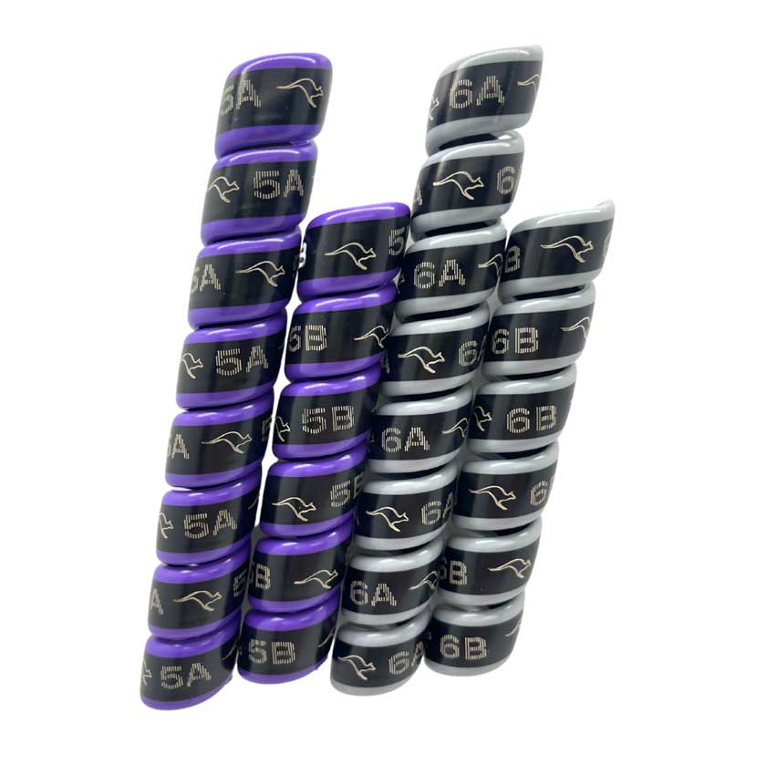 2-pair of Outback Wrap hydraulic hose markers in grey and purple.