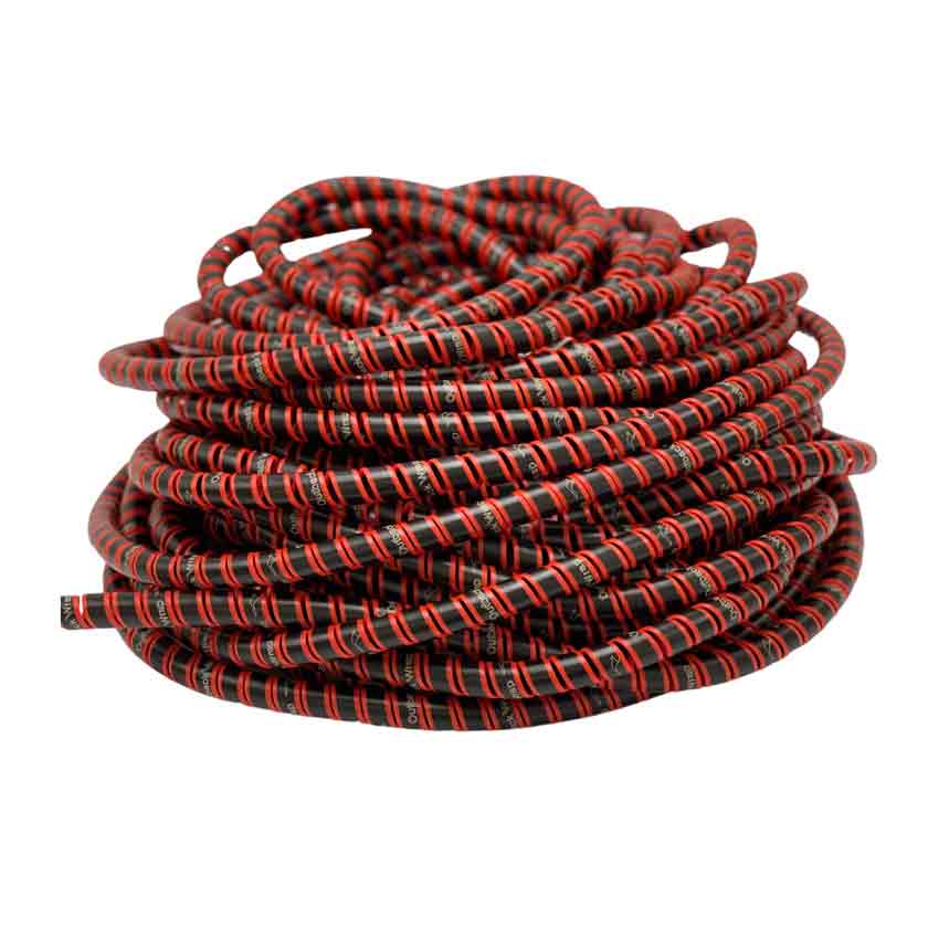 The Red Constrictor wrap from Outback Wrap is 5/8" in diameter and is used to bundle and contain hoses, wires, cables and cords on the farm, in the home, office or at your business.